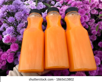 Cold pressed juice from an oranges  good healthy drink