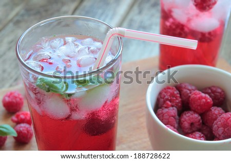 Cold rasberries juice with ice