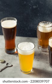 Cold Refreshing Assorted Craft Beers In Different Mugs