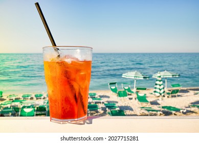Cold refreshing drink on the beach