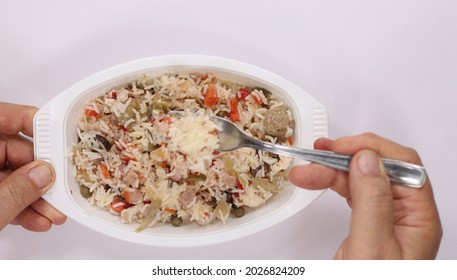 Cold Rice Salad In Prepackaged Food Tray