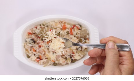 Cold Rice Salad In Prepackaged Food Tray