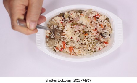 Cold Rice Salad In Prepackaged Food Tray