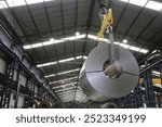 Cold rolled steel coil at storage area in steel industry plant.