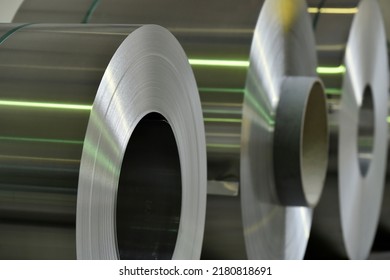 Cold rolled steel coil at storage area in steel industry plant.  - Shutterstock ID 2180818691