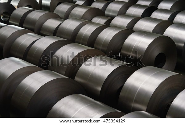 Cold rolled steel coil at storage area in steel\
industry plant.