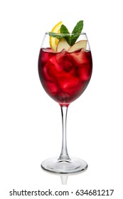 Cold sangria in a wine glass isolated on white.