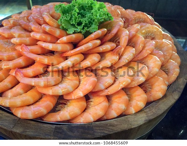 Cold Shrimp Cocktail Appetizer Arranged Wooden Stock Photo Edit Now 1068455609