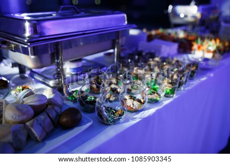 a lot of cold snacks on buffet table, catering.