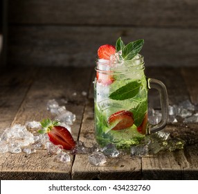 Cold Summer Drink. Strawberry, Mint, Ice.