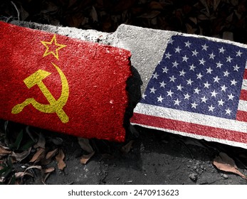 The Cold War. Flag of the Soviet Union (1922-1991). Flag of the United States (50 stars). Can be used as background or shading. double exposure hologram
