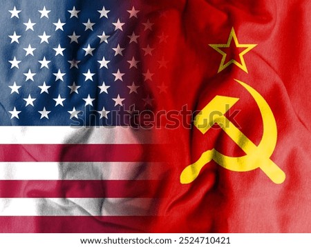 cold war. Flag of the Soviet Union (1922-1991). American Flag (50 stars). For basemap or background use. double exposure hologram