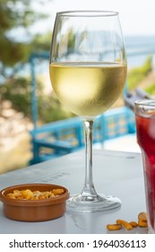 Cold White Wine In Glass For Appetizer In Chiringuito ALicante Spain