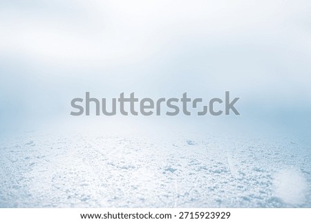 COLD WINTER BACKGROUND WITH EMPTY ICE FIELD, BOKEH AND WHITE FROSTY SKY, BACKDROP FOR CHRISTMAS MONTAGE, FRESH FROSTED NATURE STILL LIFE PATTERN