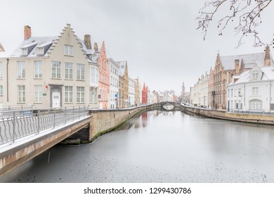 A Cold Winter Day In Bruges, Belgium With Some Light Snow