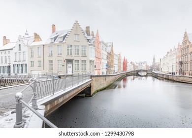 A Cold Winter Day In Bruges, Belgium With Some Light Snow