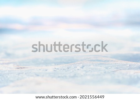 COLD WINTER SNOW BACKGROUND, SOFT WHITE AND PASTEL BLUE OUTDOOR CHRISTMAS BACKDROP AT SUNNY DAY DURING FROSTY WEATHER