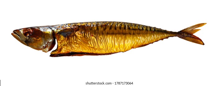 Cold-smoked mackerel without head. Isolated over white background