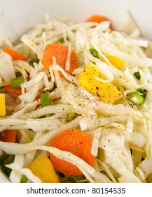 Cole Slaw With Green Onions, Carrots And Mango Pieces