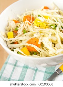 Cole Slaw With Green Onions, Carrots And Mango Pieces