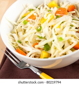 Cole Slaw With Green Onions, Carrots And Mango Pieces