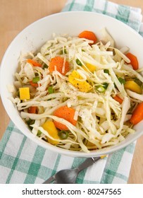 Cole Slaw With Green Onions, Carrots And Mango Pieces