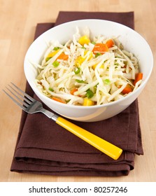 Cole Slaw With Green Onions, Carrots And Mango Pieces