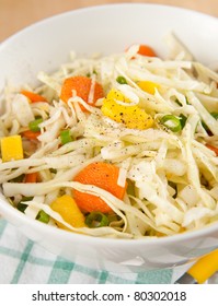 Cole Slaw With Green Onions, Carrots And Mango Pieces