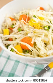 Cole Slaw With Green Onions, Carrots And Mango Pieces