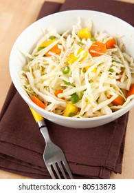 Cole Slaw With Green Onions, Carrots And Mango Pieces