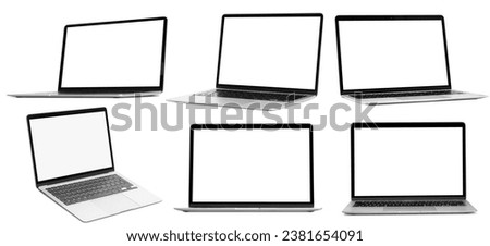 colection modern laptop computer on white background