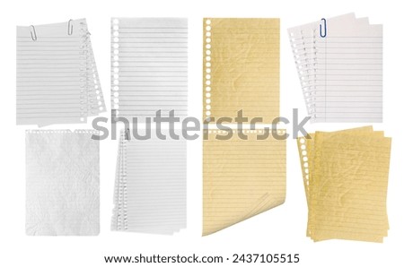 colection paper page notebook and notebook isolated on the white background
