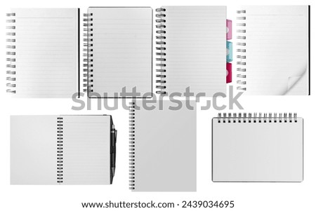 colection paper page notebook and notebook isolated on the white background