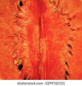 Coles up photo with juicy flesh of a watermelon, with black seeds. Refreshing image, perfect for summer-themed designs, health and wellness articles, or food and beverage marketing materials - Shutterstock ID 2299762151