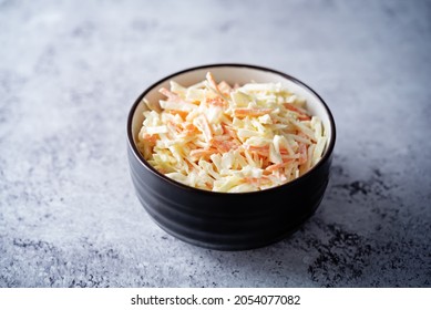 Coleslaw, Cabbage Carrot Salad With Greek Yogurt Dressing In A Bowl. Selective Focus