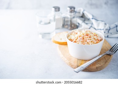 Coleslaw, Cabbage Carrot Salad With Greek Yogurt Dressing In A Bowl. Selective Focus