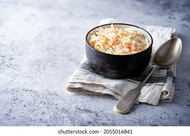 Coleslaw, Cabbage Carrot Salad With Greek Yogurt Dressing In A Bowl. Selective Focus