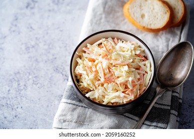 Coleslaw, Cabbage Carrot Salad With Greek Yogurt Dressing In A Bowl. Selective Focus