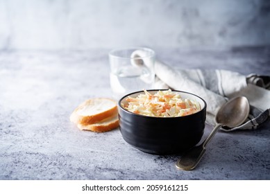 Coleslaw, Cabbage Carrot Salad With Greek Yogurt Dressing In A Bowl. Selective Focus