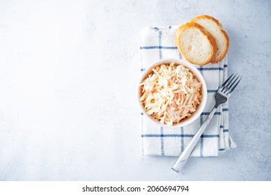 Coleslaw, Cabbage Carrot Salad With Greek Yogurt Dressing In A Bowl. Selective Focus