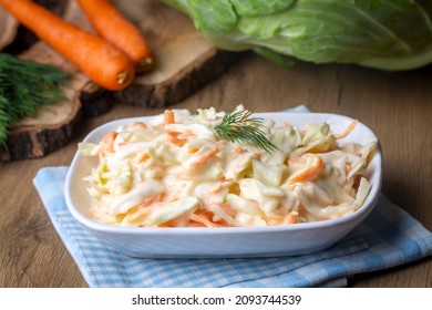 Coleslaw salad close up on a bowl. Cabbage, carrot salad. (Turkish name; lahana salatasi)