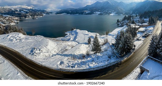 Colibita Lake, panorama in the winter season, Bistrita Nasaud county, Romania