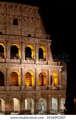 The Coliseum in the city center of Rome, Italy at twilight. It is an amphiteatre in Rome and the biggest one in the world.