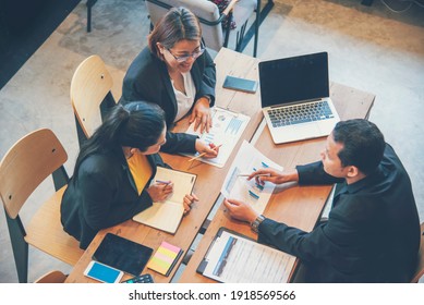 Collaborate company meeting diverse firm collaboration conference brainstorming business Asian Company Meeting brainstorm trust teamwork. Diversity Business People Working Collaborate Together. - Shutterstock ID 1918569566