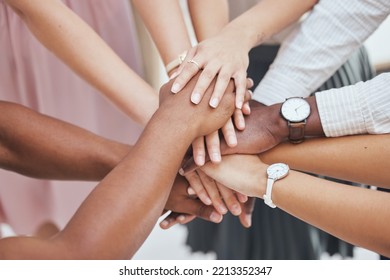 Collaboration, Diversity And Support Hands Of People Come Together For Teamwork, Goal Motivation And Community. Partnership, Solidarity And Business Employee Cooperation For Startup Company Success