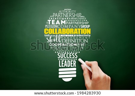 COLLABORATION light bulb word cloud collage, business concept on blackboard