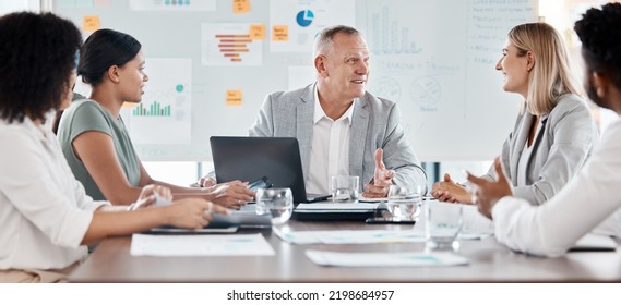 Collaboration, Meeting And Office Of Business People In Marketing For Company Goals And Analytics. Group Of Diverse Employee Workers In Corporate Team Conversation, Strategy And Plan To Executive