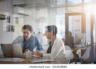 Collaboration, teamwork and idea with business people at laptop for digital marketing, web design and strategy. Coaching, training and review with employee for planning, global and vision in agency - Shutterstock ID 2251018083