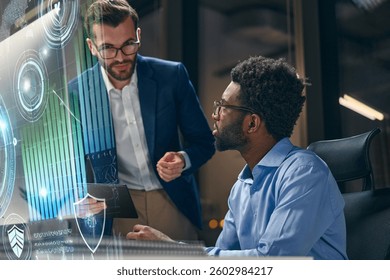Collaborative Team Analyzing Data With Advanced Technology In Modern Office Environment