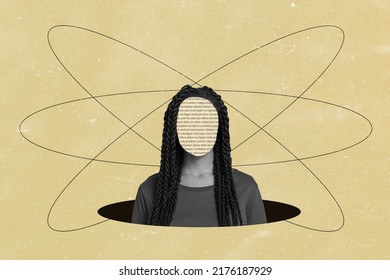 Collage 3d image of pinup pop retro sketch of woman paper page instead of face surrounded universe circles isolated beige background - Shutterstock ID 2176187929